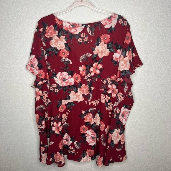 Torrid Babydoll Georgette Flutter Sleeve Blouse Top Red Floral Size 4 - Picture 3 of 4